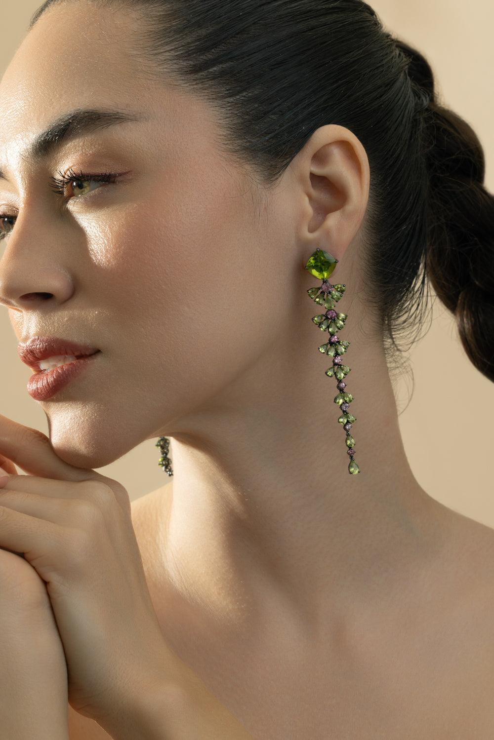 Peridot Tourmaline Earrings-WHITE GOLD-JEWELRYFINE JEWELEARRING-CICADA