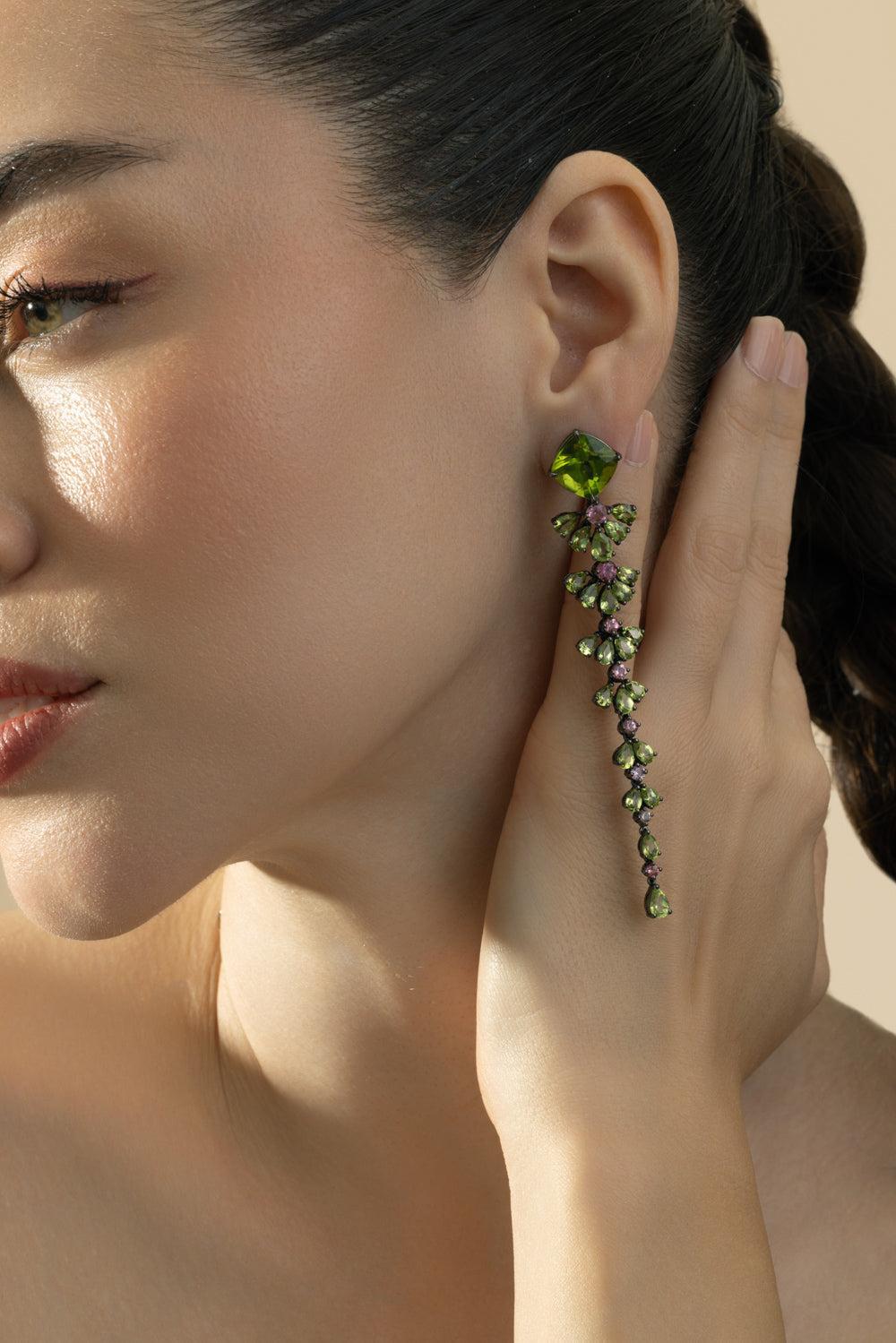 Peridot Tourmaline Earrings-WHITE GOLD-JEWELRYFINE JEWELEARRING-CICADA
