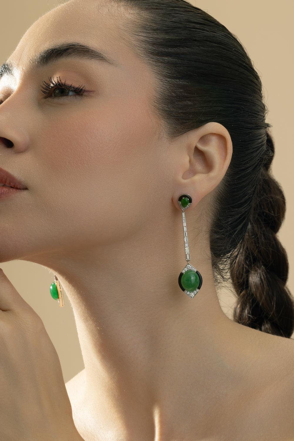 Diamond Jade Black Drop Ball Earrings-PLATINUM-JEWELRYFINE JEWELEARRING-CICADA