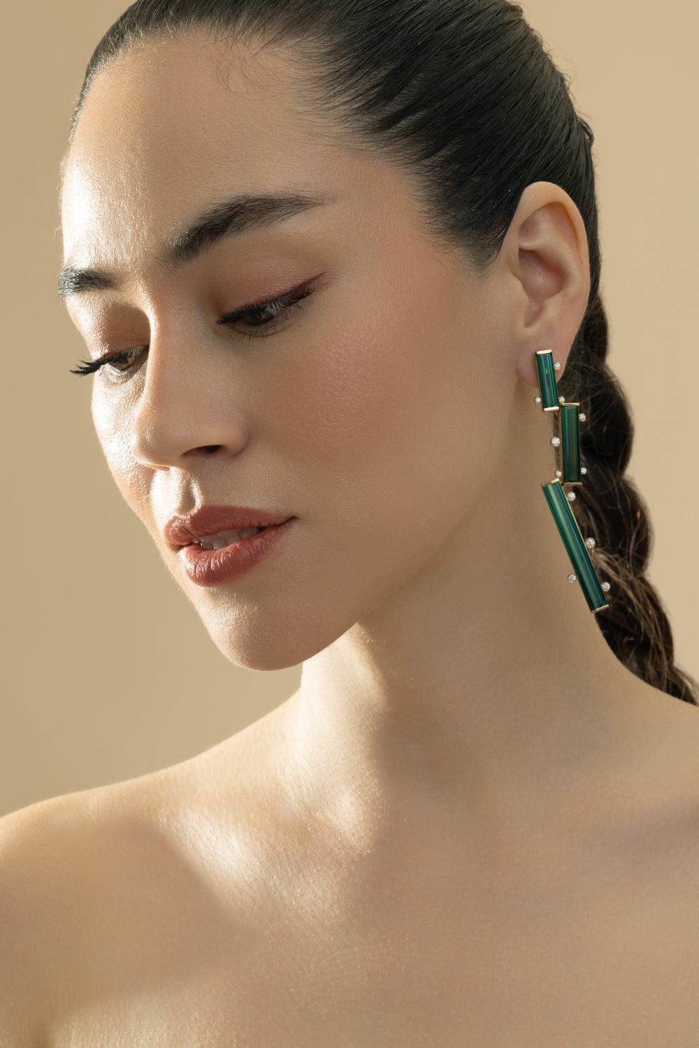 Tourmaline Vertical Drop Earrings-YELLOW GOLD-JEWELRYFINE JEWELEARRING-CICADA
