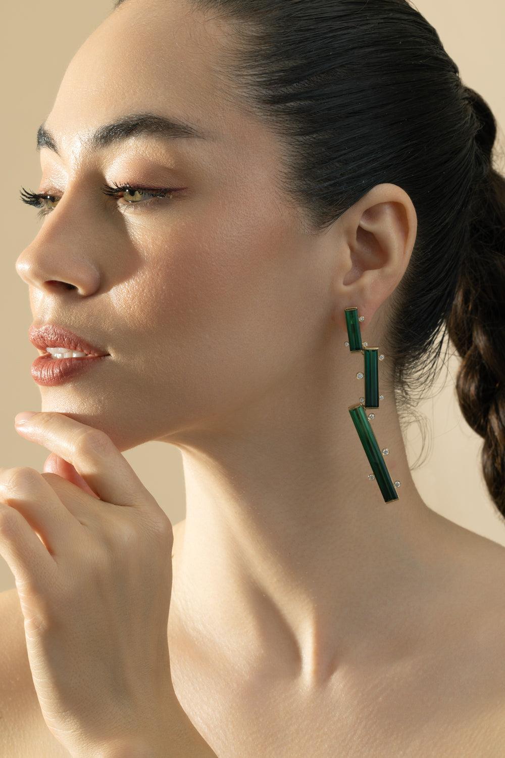 Tourmaline Vertical Drop Earrings-YELLOW GOLD-JEWELRYFINE JEWELEARRING-CICADA
