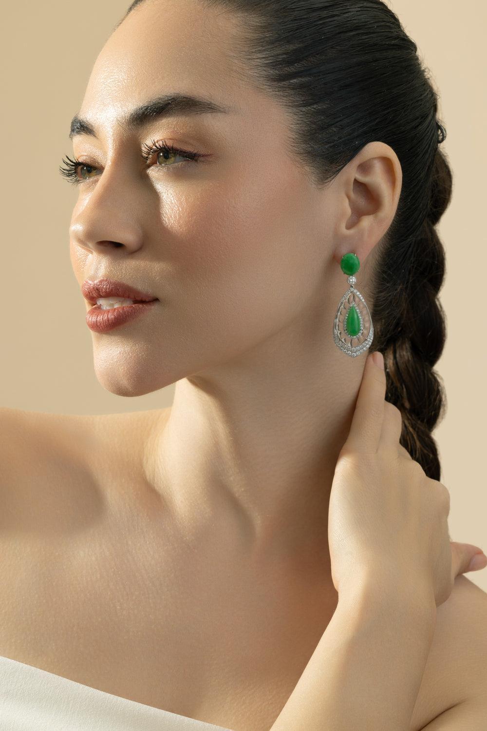 Jade Crystal Earrings-PLATINUM-JEWELRYFINE JEWELEARRING-CICADA