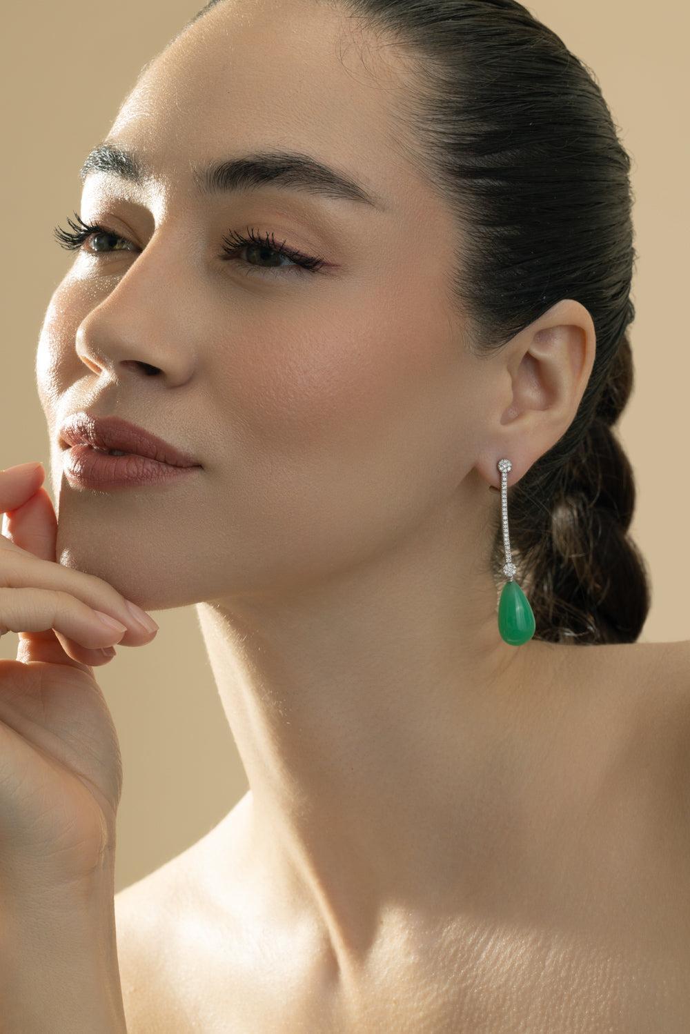 Chrysoprase Drop Earrings-PLATINUM-JEWELRYFINE JEWELEARRING-CICADA