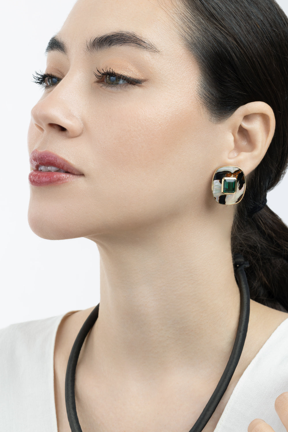 Green Tourmaline Abalone Shell Seaweed Earrings