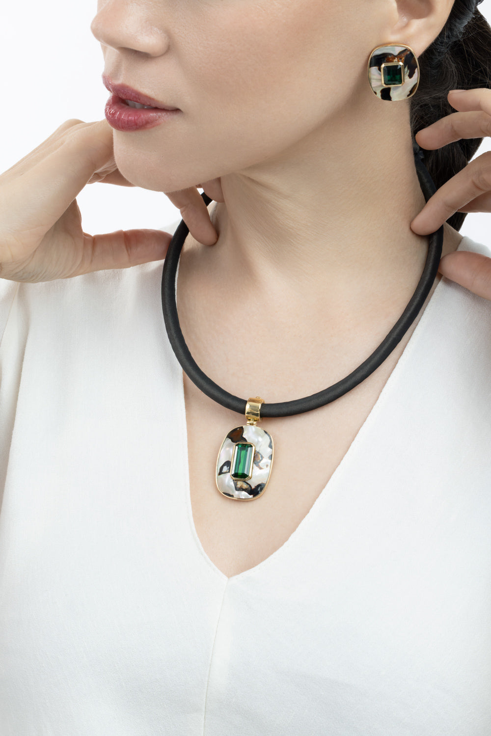Green Tourmaline Abalone Shell Seaweed Necklace