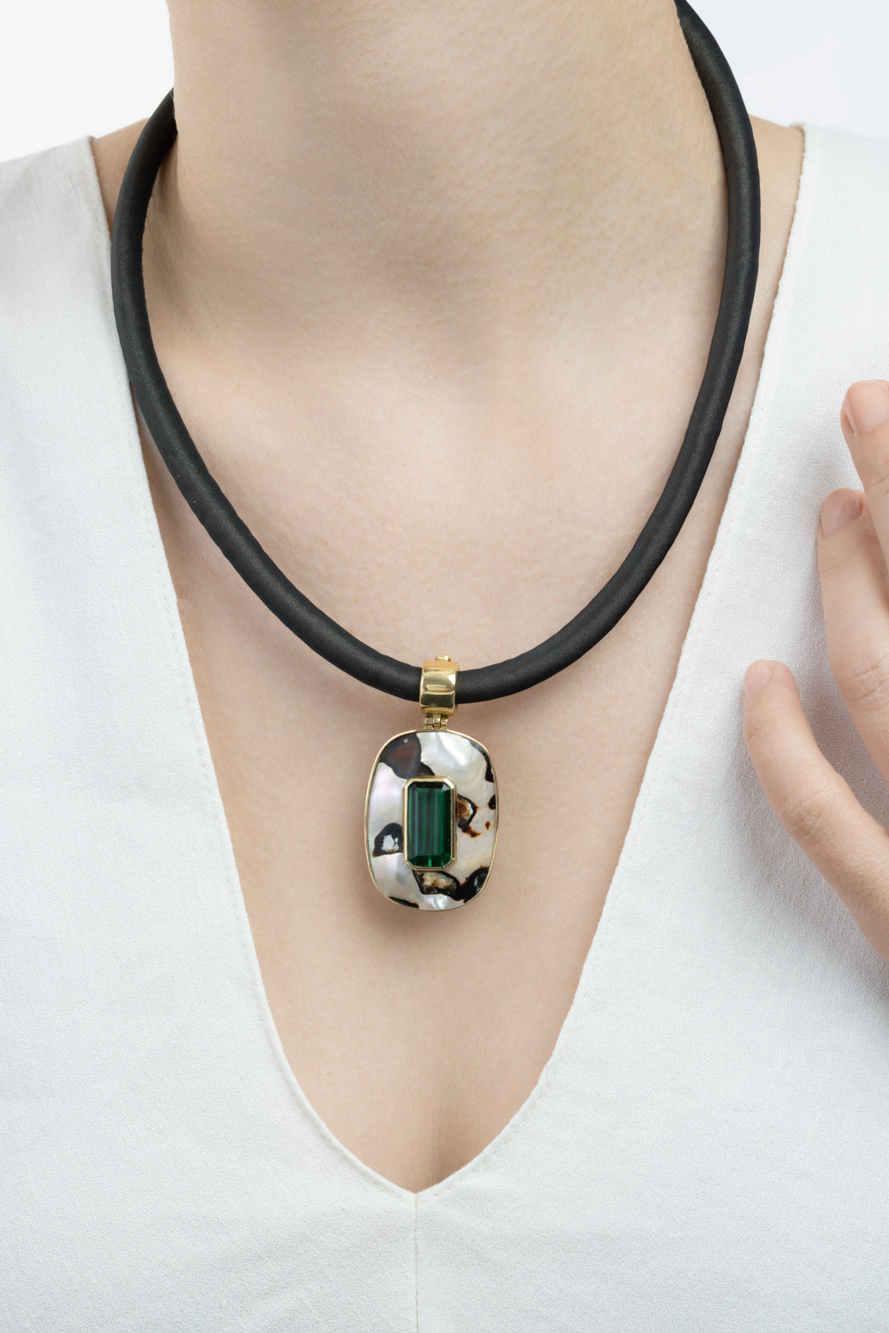 Green Tourmaline Abalone Shell Seaweed Necklace