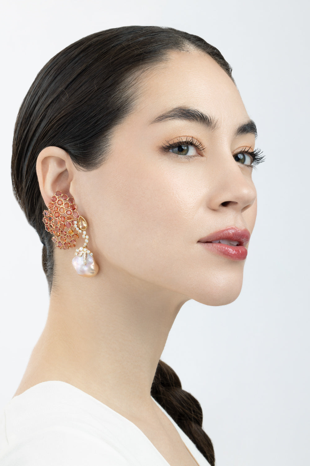 Orange Sapphire Topaz Pearl Harvest Earrings