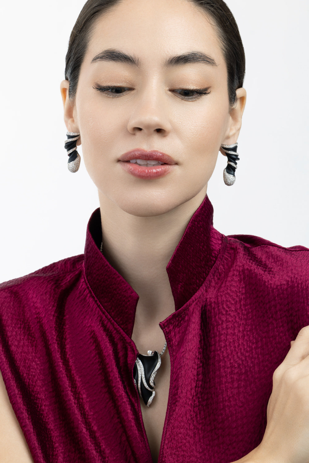 Black Agate Diamond Frost Earrings