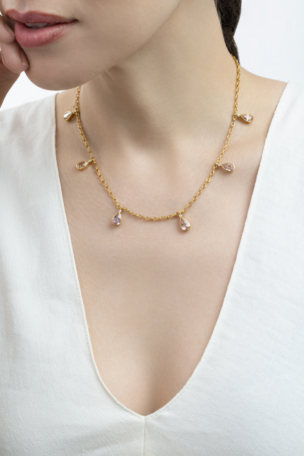 Sapphire Diamond Flare Necklace-YELLOW GOLD-16-JEWELRYFINE JEWELNECKLACE O-CAMILLE BEINHORN
