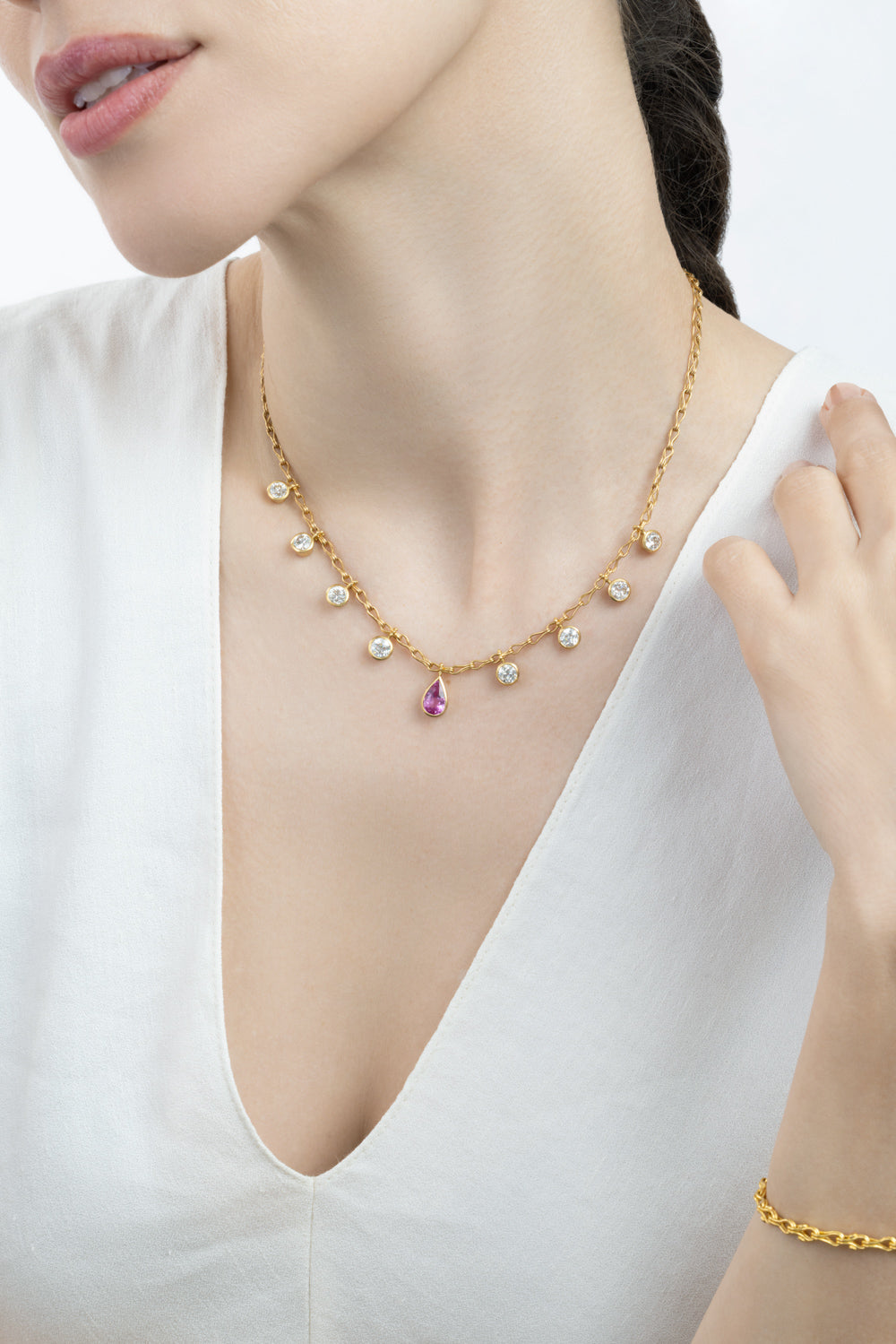Mahenge Spinel Antique Diamond Flare Necklace-YELLOW GOLD-16-JEWELRYFINE JEWELNECKLACE O-CAMILLE BEINHORN