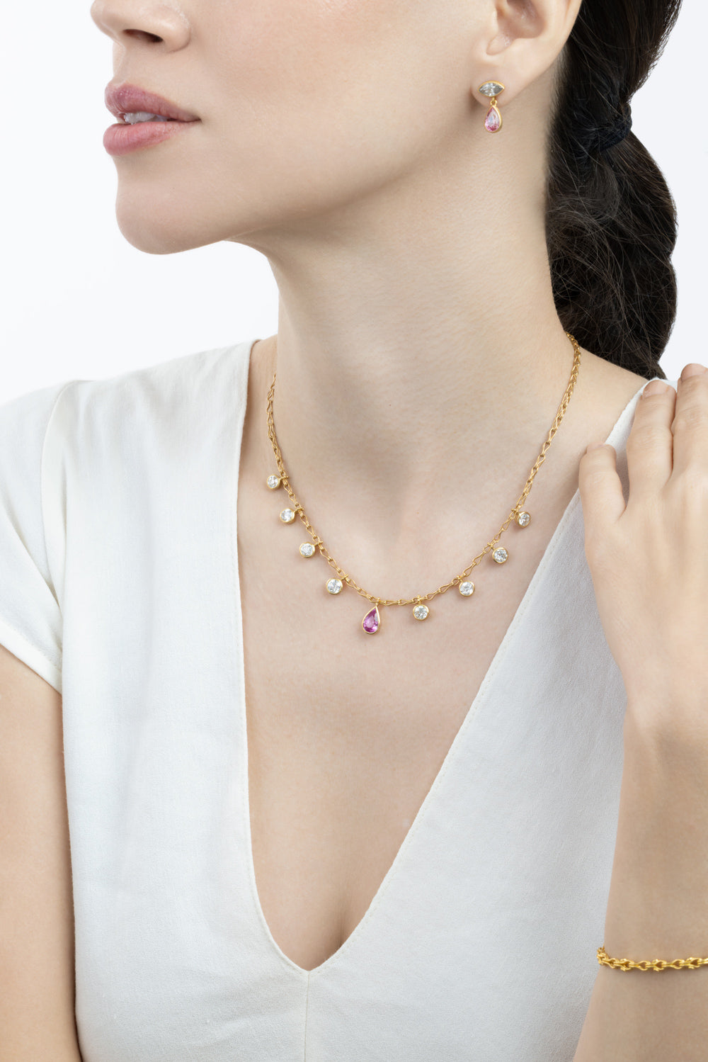 Mahenge Spinel Antique Diamond Flare Necklace-YELLOW GOLD-16-JEWELRYFINE JEWELNECKLACE O-CAMILLE BEINHORN 