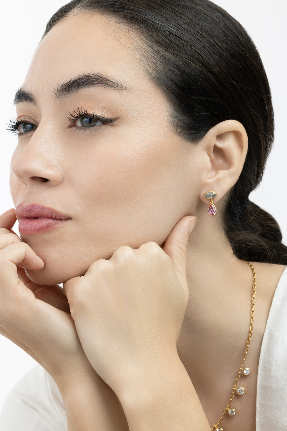 Grey Diamond Spinel Gemini Earrings-YELLOW GOLD-JEWELRYFINE JEWELEARRING-CAMILLE BEINHORN