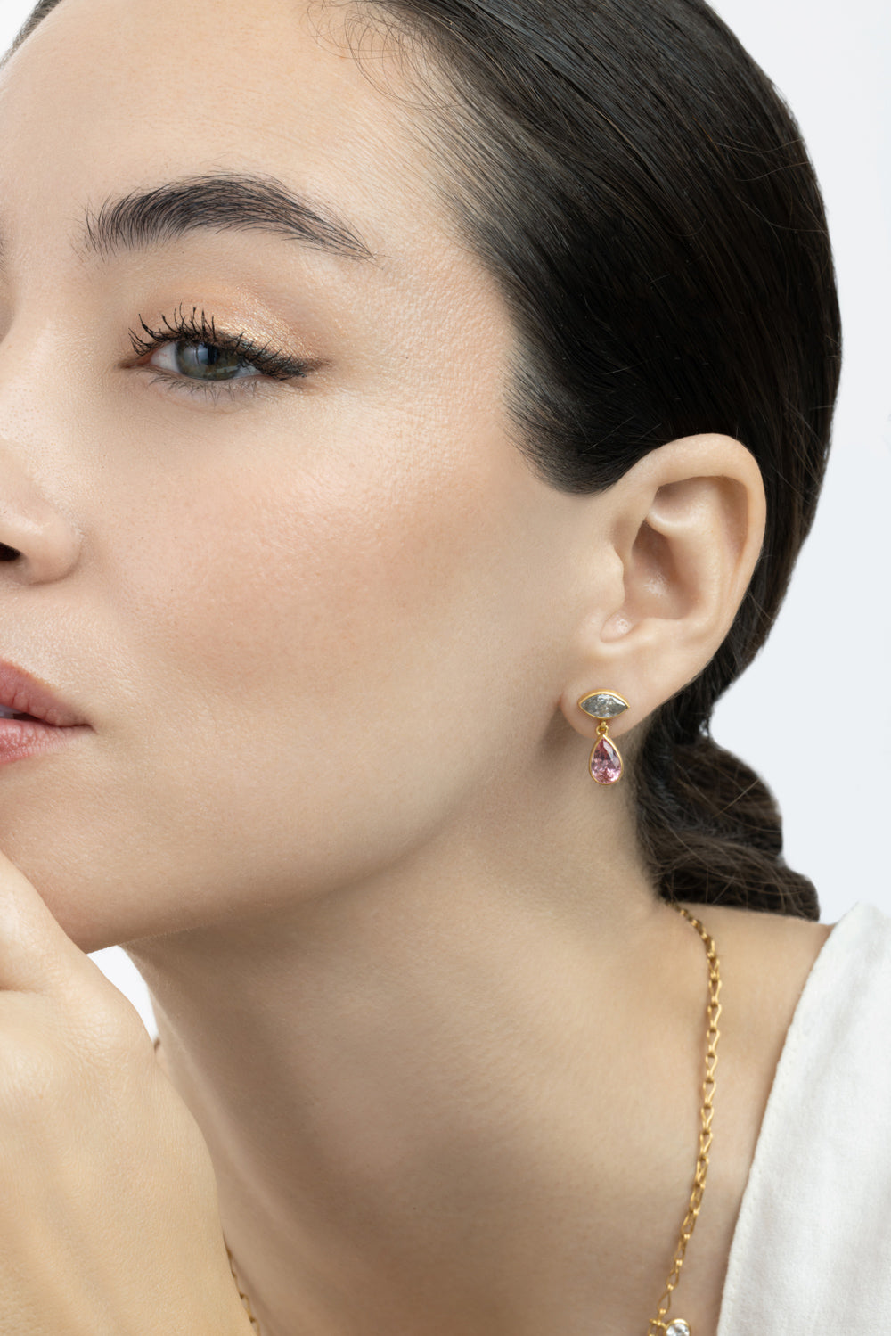 Grey Diamond Spinel Gemini Earrings-YELLOW GOLD-JEWELRYFINE JEWELEARRING-CAMILLE BEINHORN