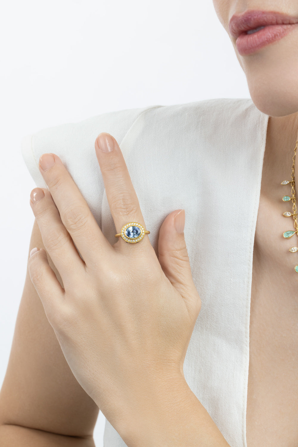  Sapphire High Bezel Ring-YELLOW GOLD-5-JEWELRYFINE JEWELRING-CAMILLE BEINHORN 