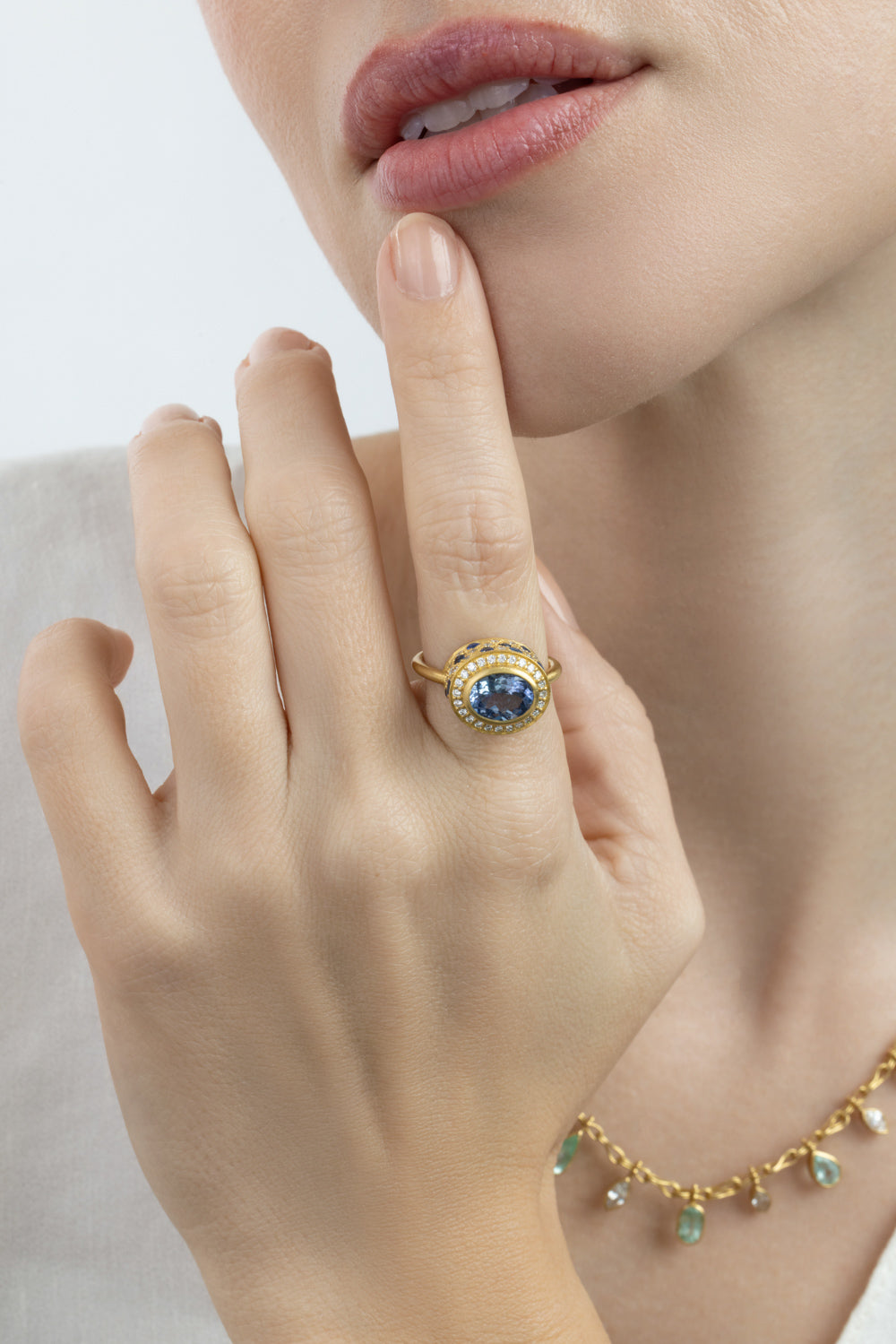 Sapphire High Bezel Ring-YELLOW GOLD-5-JEWELRYFINE JEWELRING-CAMILLE BEINHORN
