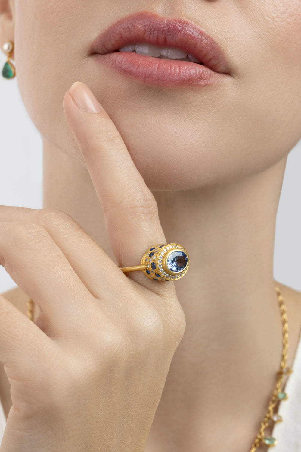 Sapphire High Bezel Ring-YELLOW GOLD-5-JEWELRYFINE JEWELRING-CAMILLE BEINHORN