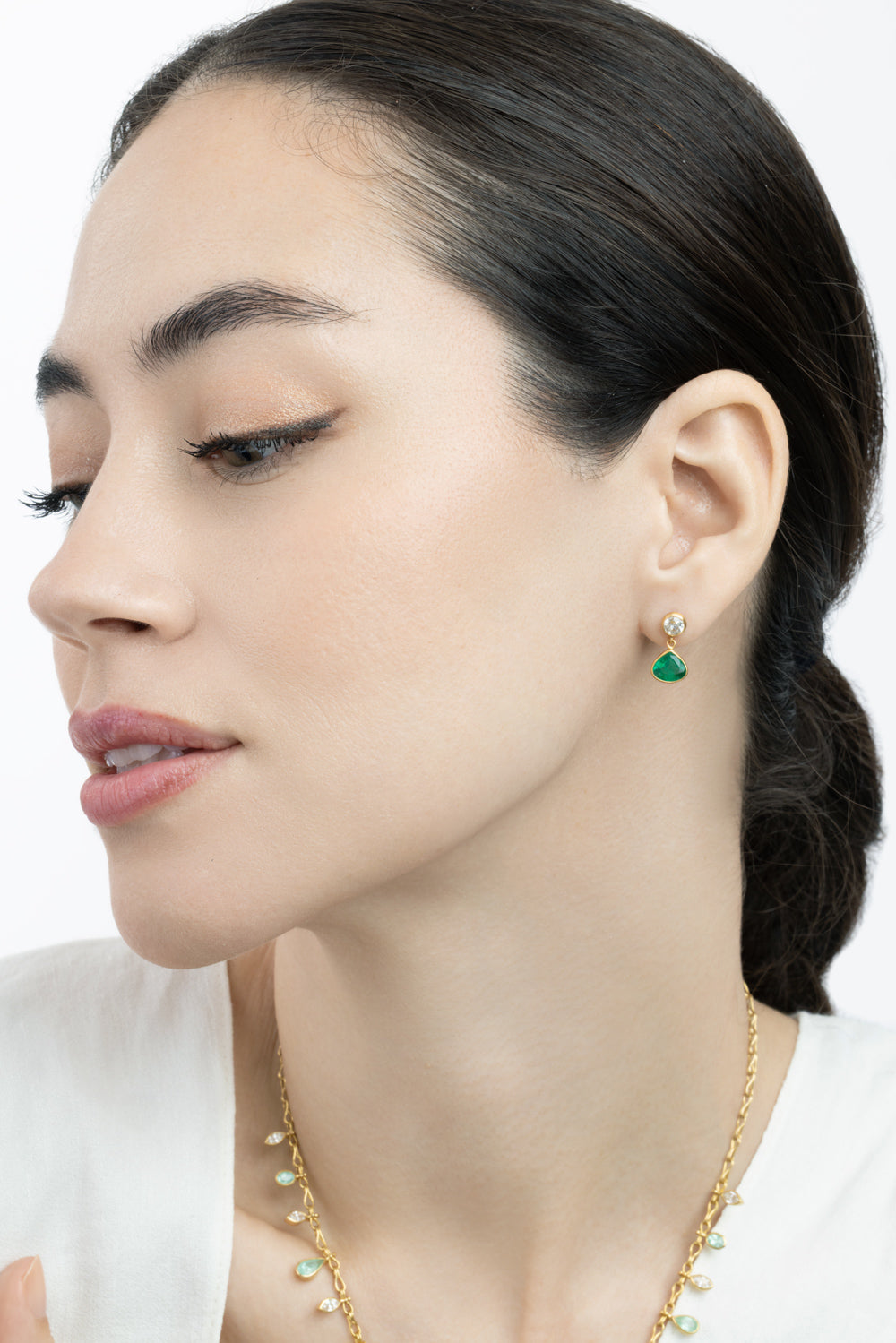 Emerald Diamond Gemini Earrings-YELLOW GOLD-JEWELRYFINE JEWELEARRING-CAMILLE BEINHORN
