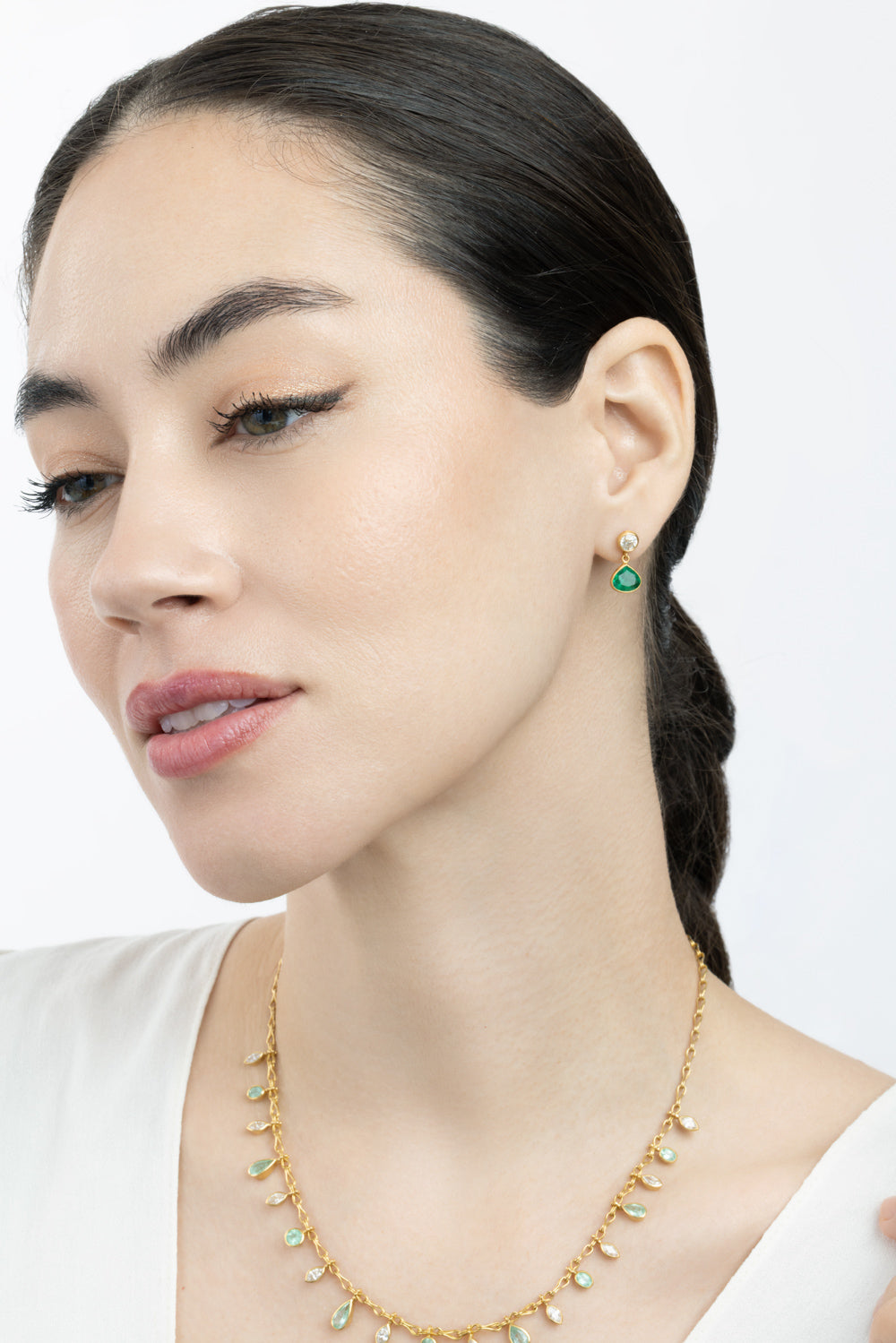 Emerald Diamond Gemini Earrings-YELLOW GOLD-JEWELRYFINE JEWELEARRING-CAMILLE BEINHORN