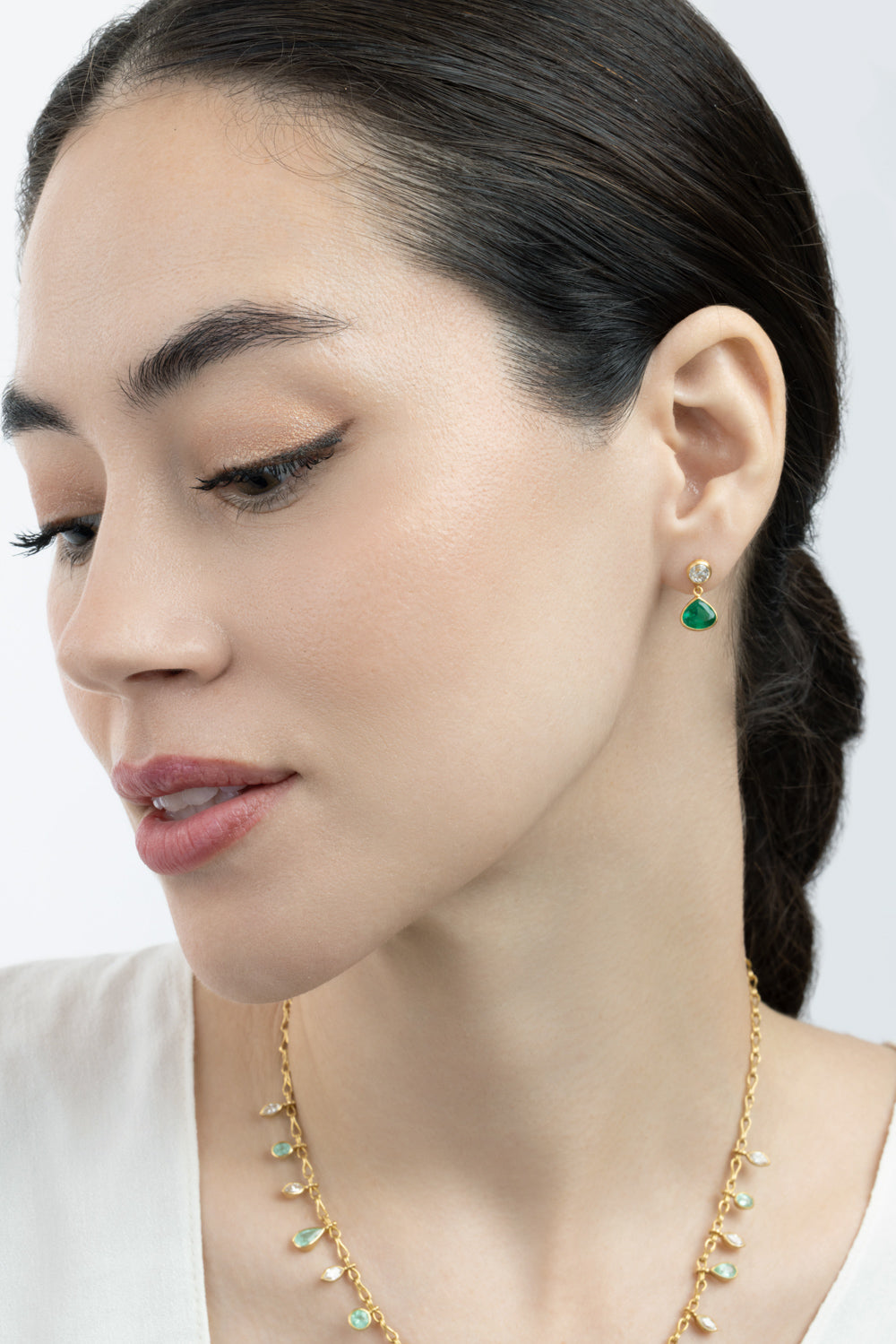  Emerald Diamond Gemini Earrings-YELLOW GOLD-JEWELRYFINE JEWELEARRING-CAMILLE BEINHORN 