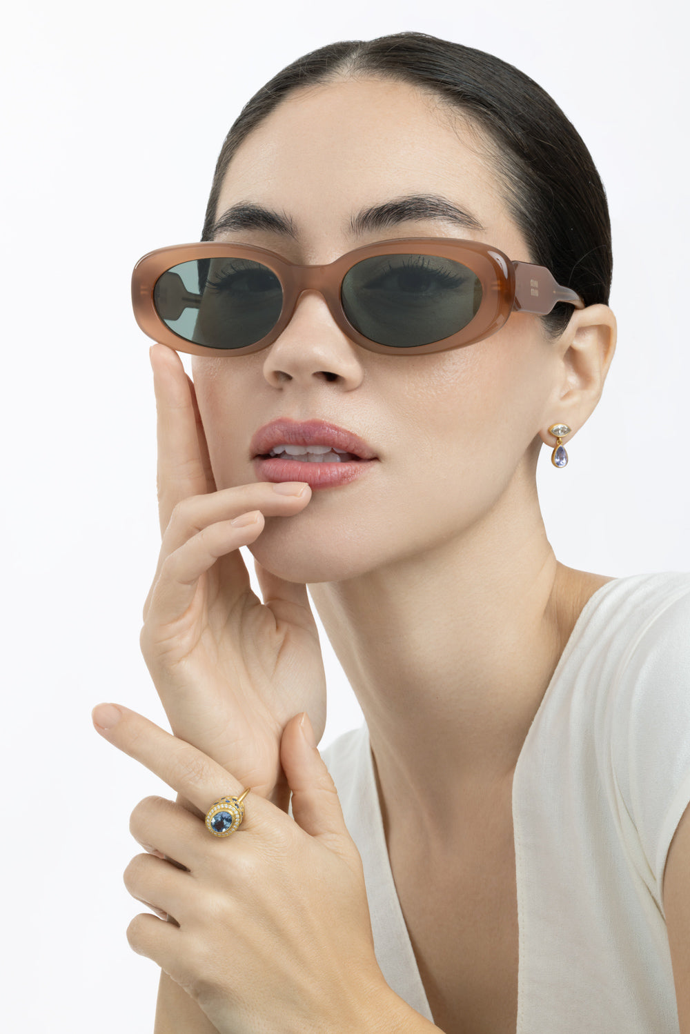  Retro Oval Frame Sunglasses-ORANGE-ACCESSORIESUNGLASSES-MIU MIU 