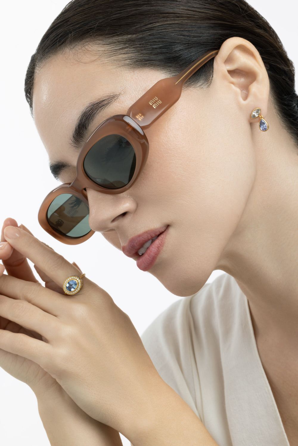 Retro Oval Frame Sunglasses-ORANGE-ACCESSORIESUNGLASSES-MIU MIU