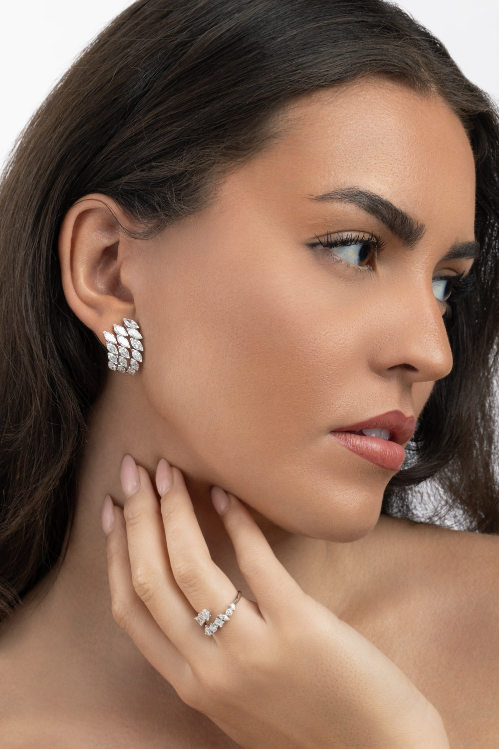 Diamond Three Row Huggie Earrings - White Gold