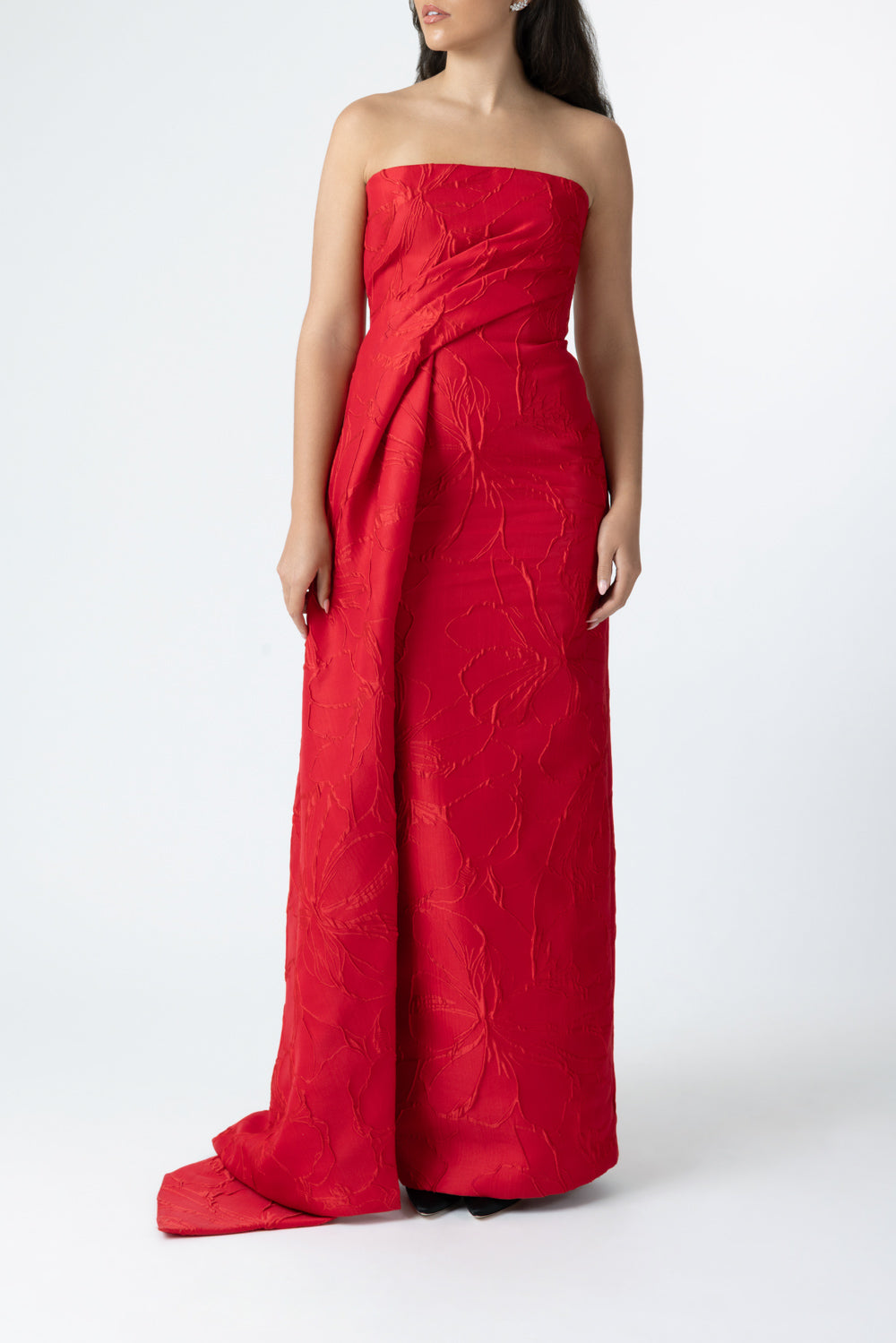 Strapless Drape Train Gown-POPPY-4-CLOTHINGDRESSGOWN-MONIQUE LHUILLIER