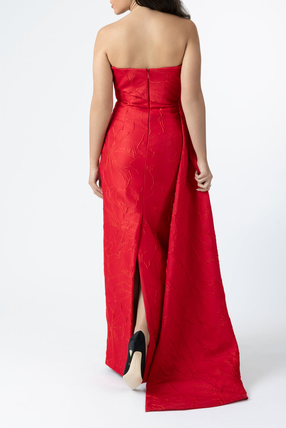  Strapless Drape Train Gown-POPPY-4-CLOTHINGDRESSGOWN-MONIQUE LHUILLIER 