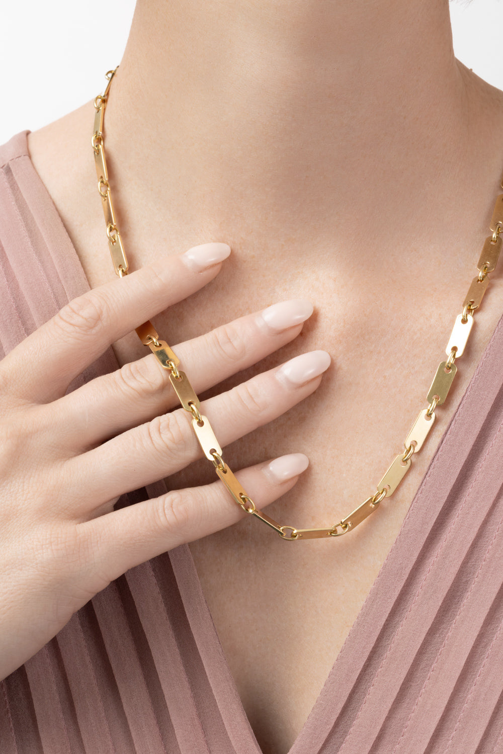 Flat Link Tab Chain Necklace - 27in - Yellow Gold