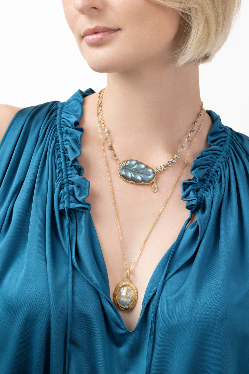 Diamond Aquamarine Antiquity Boat Pendant