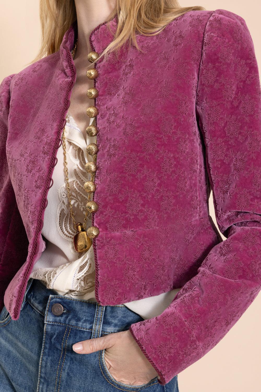 Velvet Button Front Crop Top-BRNTLILC-34-CLOTHINGJACKETCASUAL-CHLOÉ