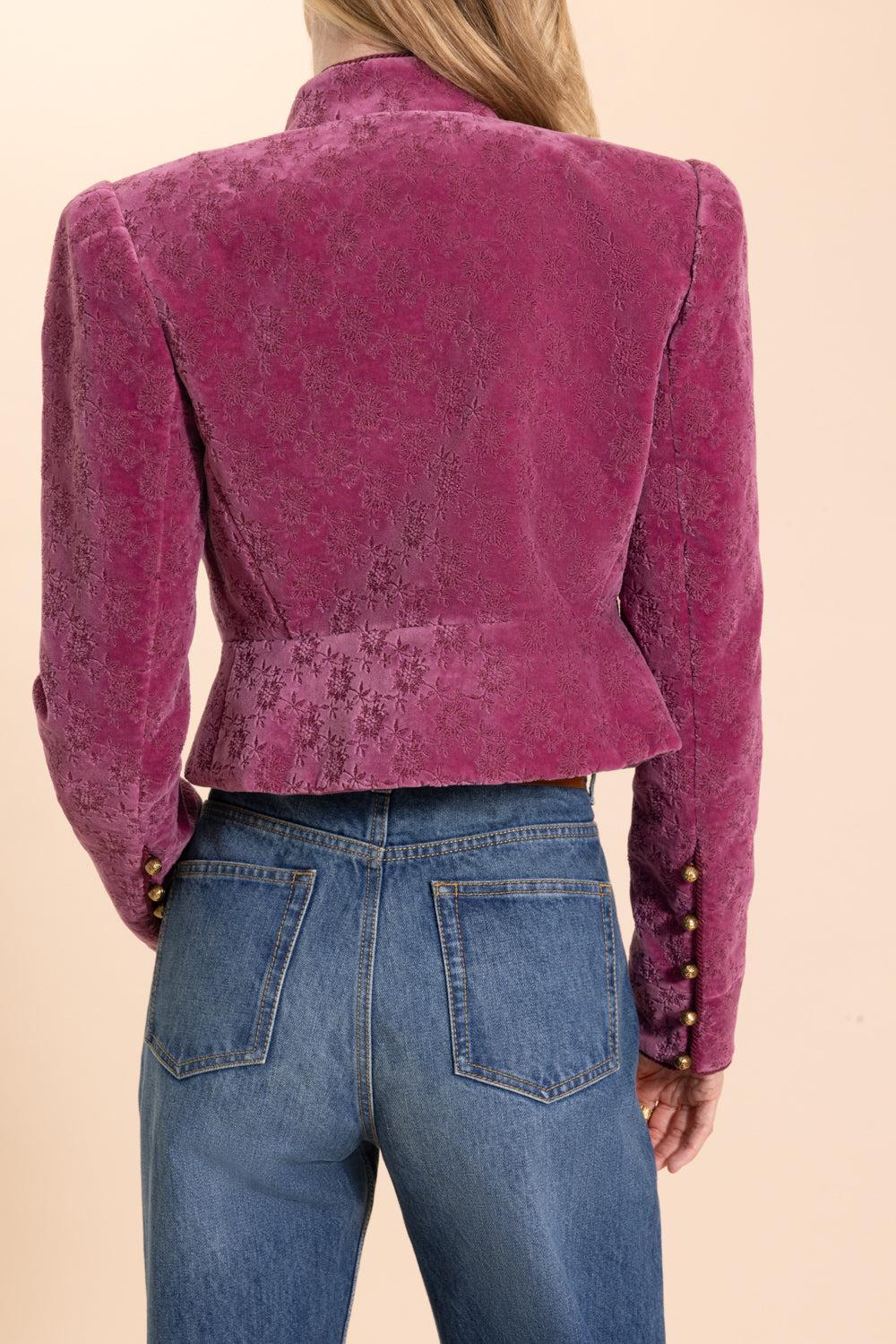 Velvet Button Front Crop Top-BRNTLILC-34-CLOTHINGJACKETCASUAL-CHLOÉ