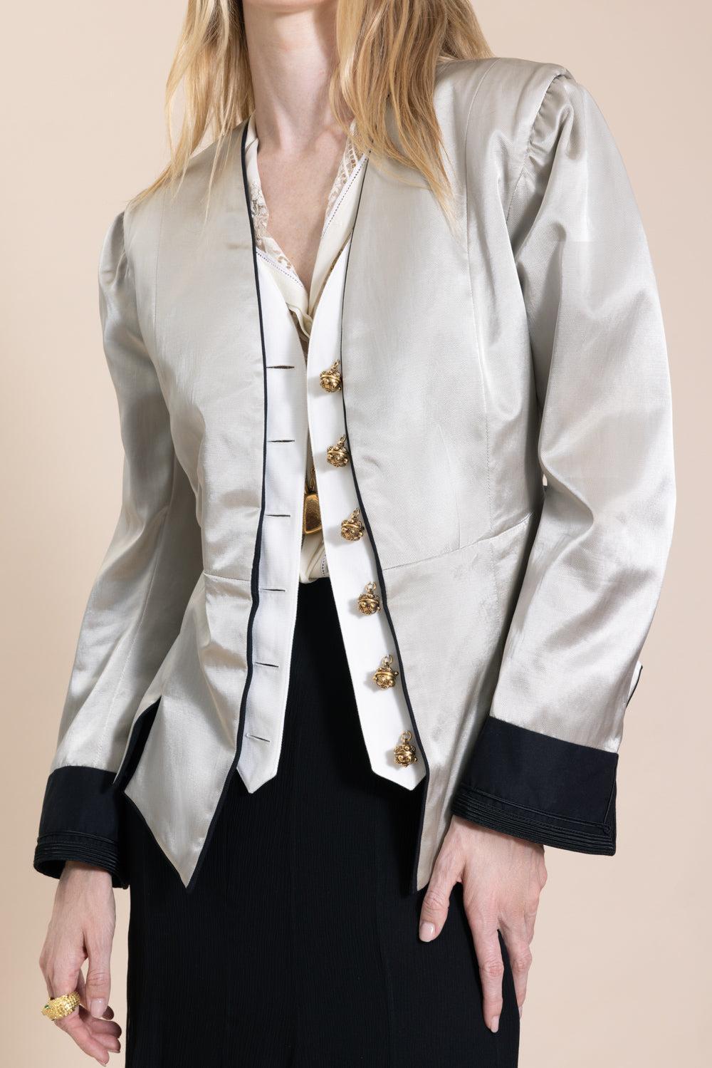 Shiny Mix Button Jacket-SLVRCLOU-36-CLOTHINGJACKETCASUAL-CHLOÉ