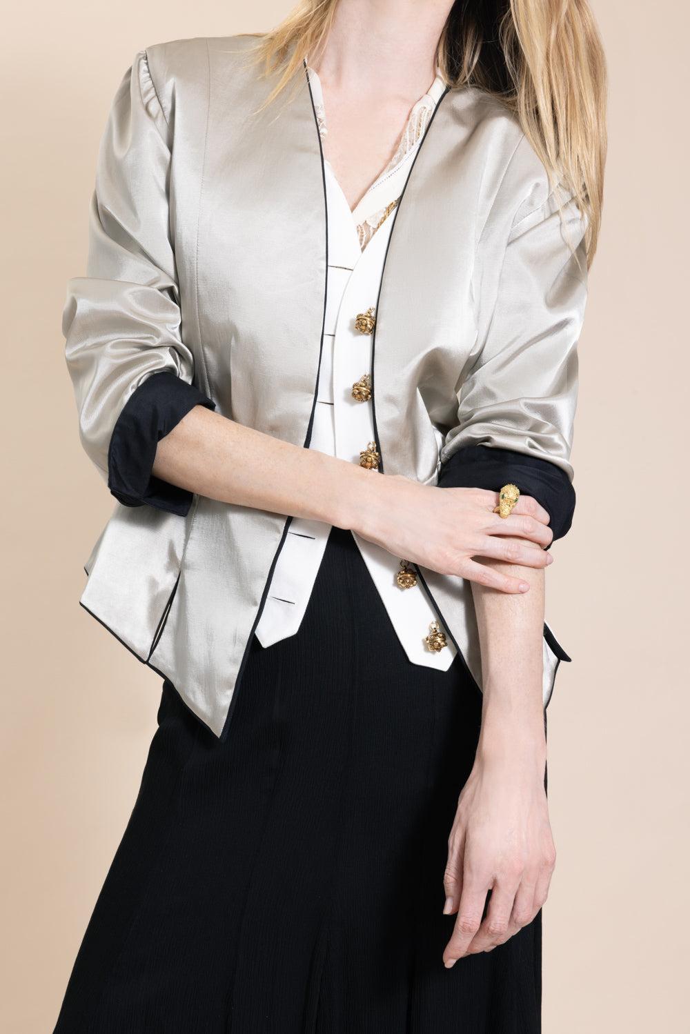 Shiny Mix Button Jacket-SLVRCLOU-36-CLOTHINGJACKETCASUAL-CHLOÉ