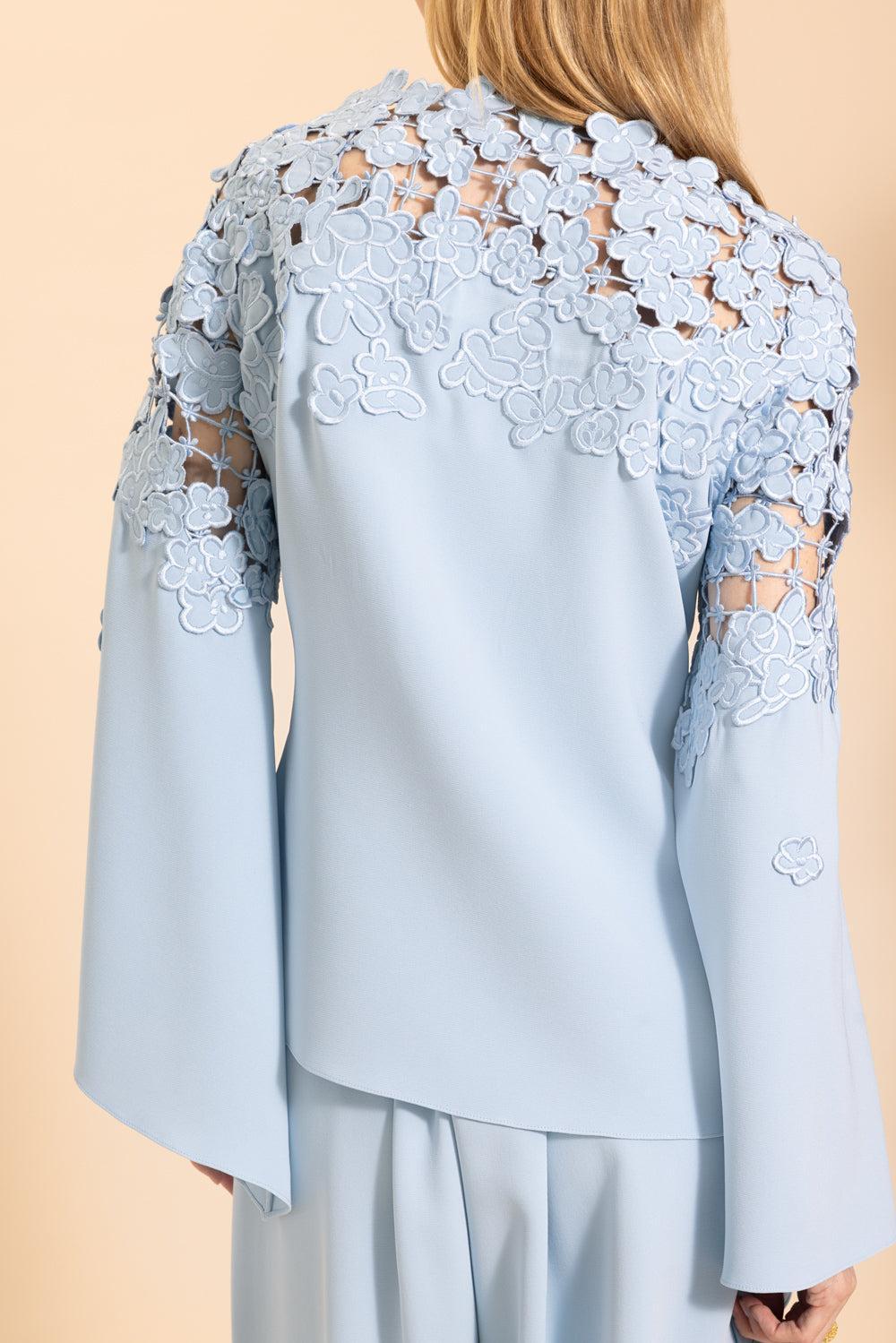 Long Sleeve Embroidered Blouse-SKY-6-CLOTHINGTOPBLOUSE-OSCAR DE LA RENTA