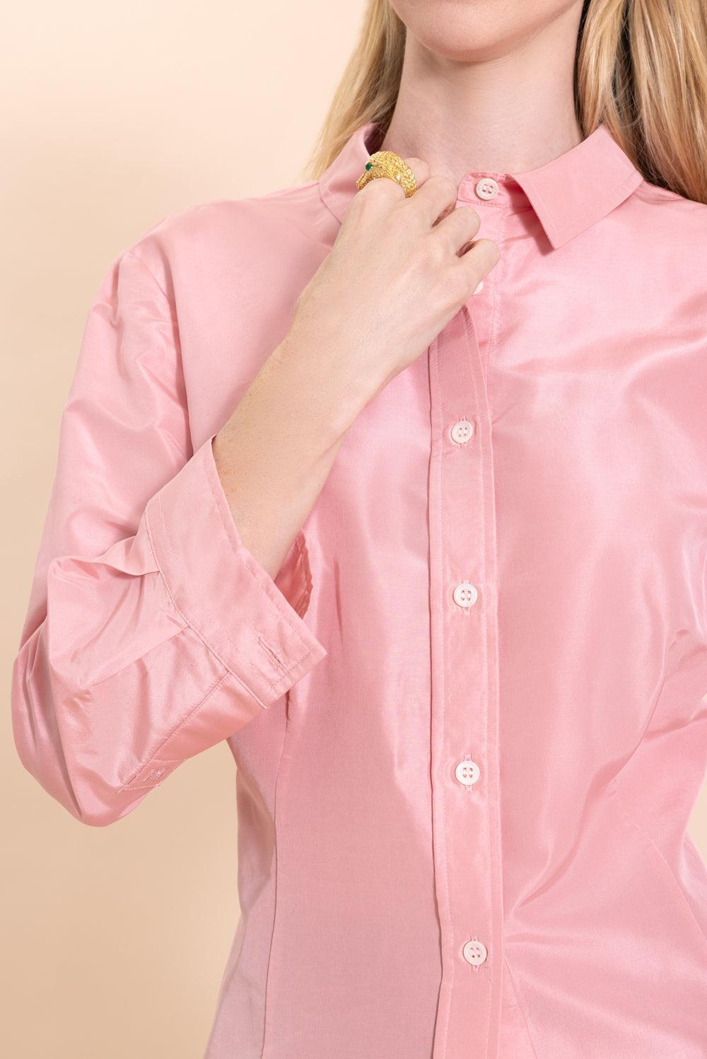 Taffeta Shirt - Blush-BLUSH-0-CLOTHINGTOPBLOUSE-CAROLINA HERRERA