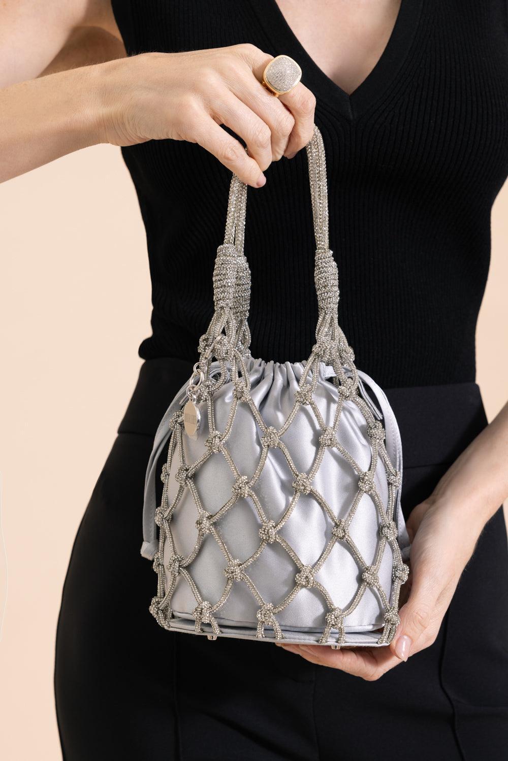 Crystal Net Pouch - Silver Rhine-SILRHINE-O/S-HANDBAGCLUTCHES-JUDITH LEIBER