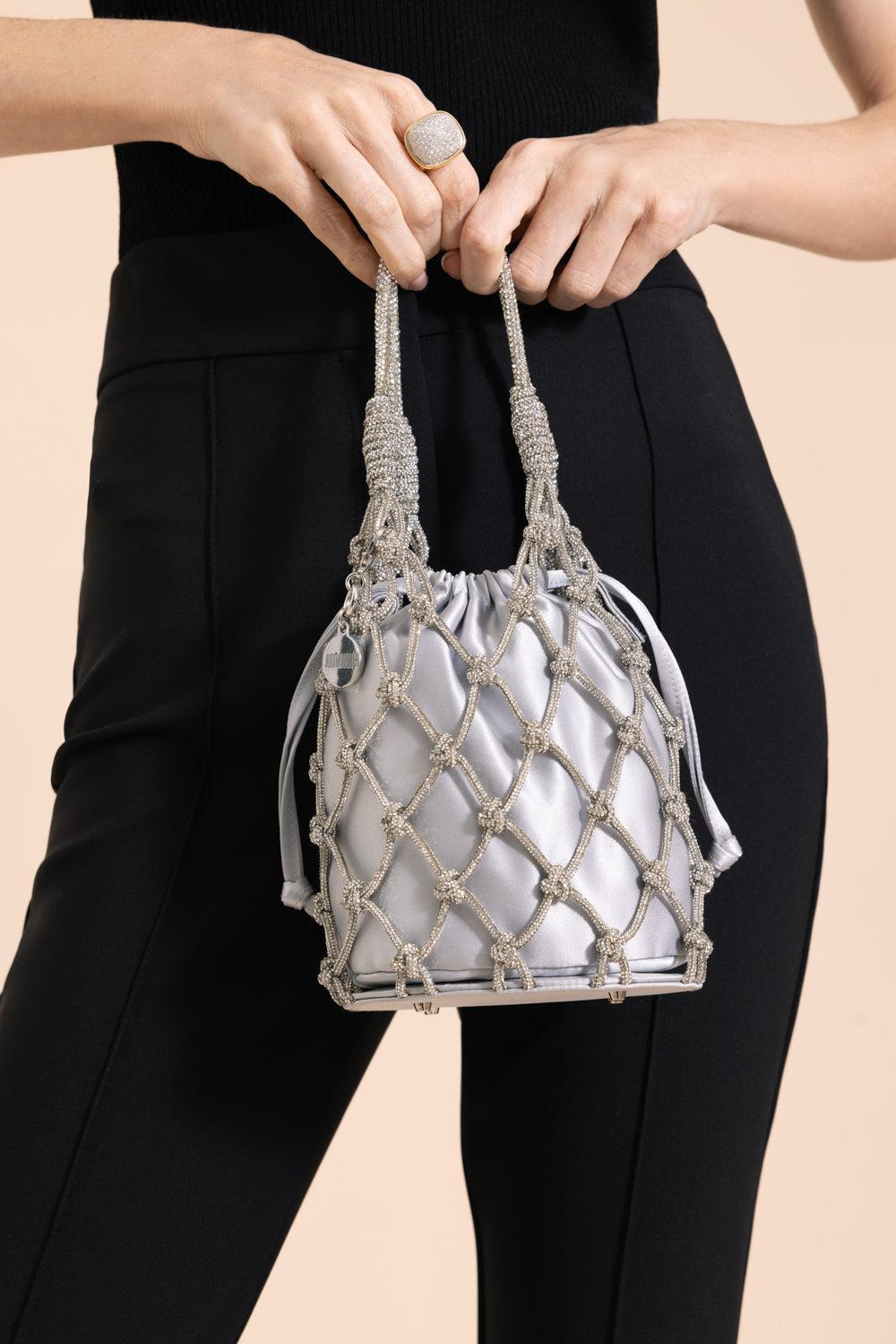 Crystal Net Pouch - Silver Rhine-SILRHINE-O/S-HANDBAGCLUTCHES-JUDITH LEIBER