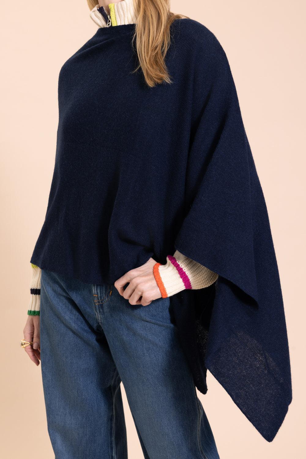 Ruana Cashmere Poncho Cape - Navy-NAVY-O/S-CLOTHINGTOPPONCHO-MINNIE ROSE
