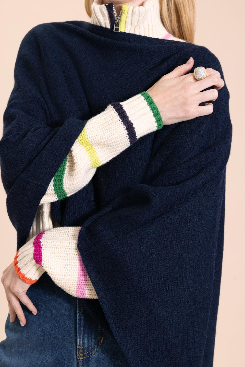 Ruana Cashmere Poncho Cape - Navy-NAVY-O/S-CLOTHINGTOPPONCHO-MINNIE ROSE