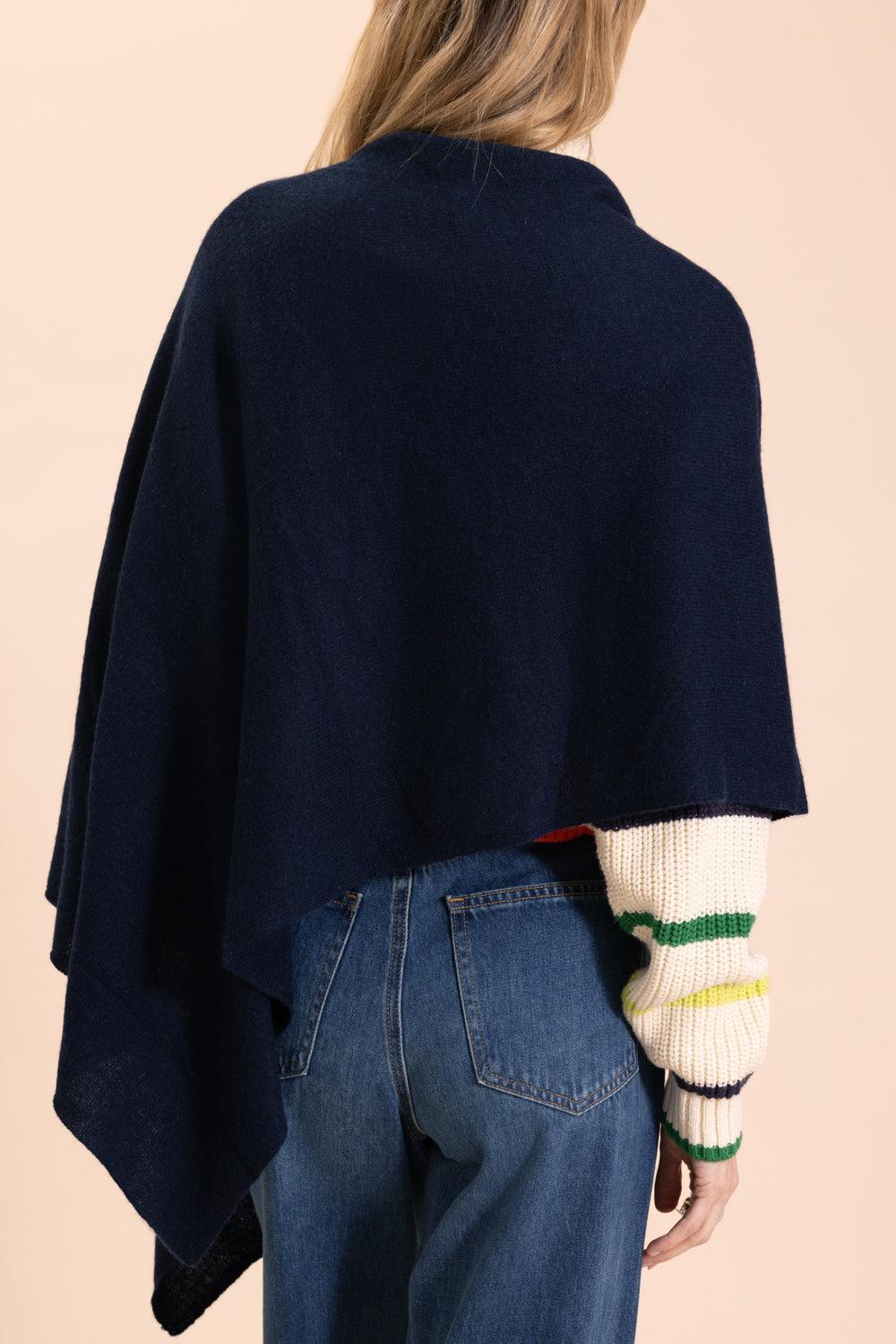 Ruana Cashmere Poncho Cape - Navy-NAVY-O/S-CLOTHINGTOPPONCHO-MINNIE ROSE