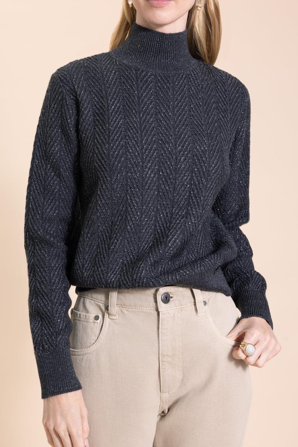 Wool Shiny Herringbone Turtleneck Sweater-FERRO-38-CLOTHINGTOPSWEATER-HERNO