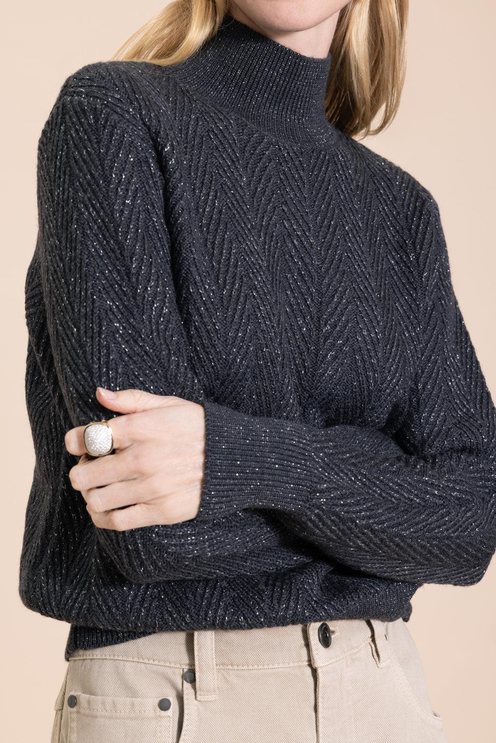 Wool Shiny Herringbone Turtleneck Sweater-FERRO-38-CLOTHINGTOPSWEATER-HERNO