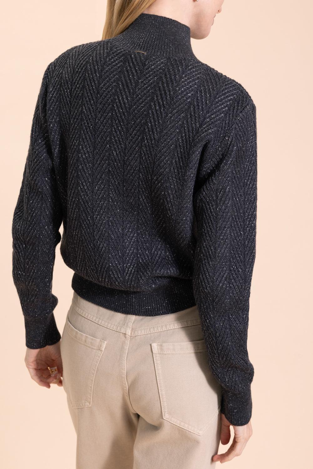 Wool Shiny Herringbone Turtleneck Sweater-FERRO-38-CLOTHINGTOPSWEATER-HERNO