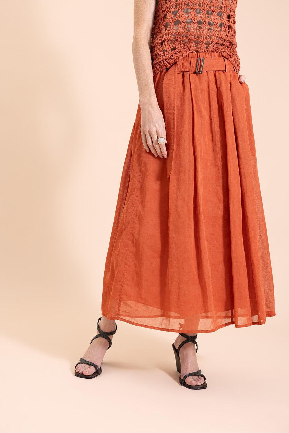 Belted Full Skirt-TANGERINE-36-CLOTHINGSKIRTMAXI-BRUNELLO CUCINELLI