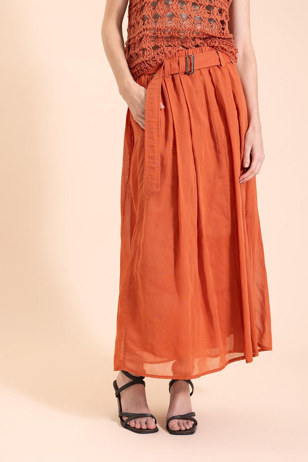 Belted Full Skirt-TANGERINE-36-CLOTHINGSKIRTMAXI-BRUNELLO CUCINELLI