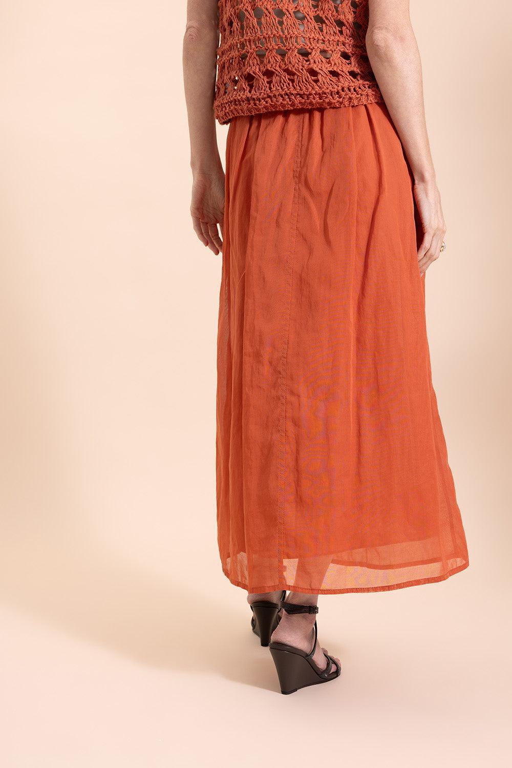 Belted Full Skirt-TANGERINE-36-CLOTHINGSKIRTMAXI-BRUNELLO CUCINELLI