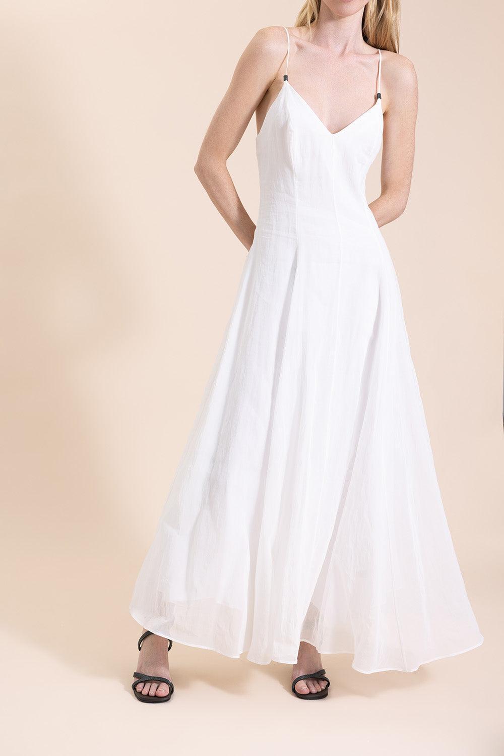 Cotton Gauze Dress-WHITE-XS-CLOTHINGDRESSCASUAL-BRUNELLO CUCINELLI