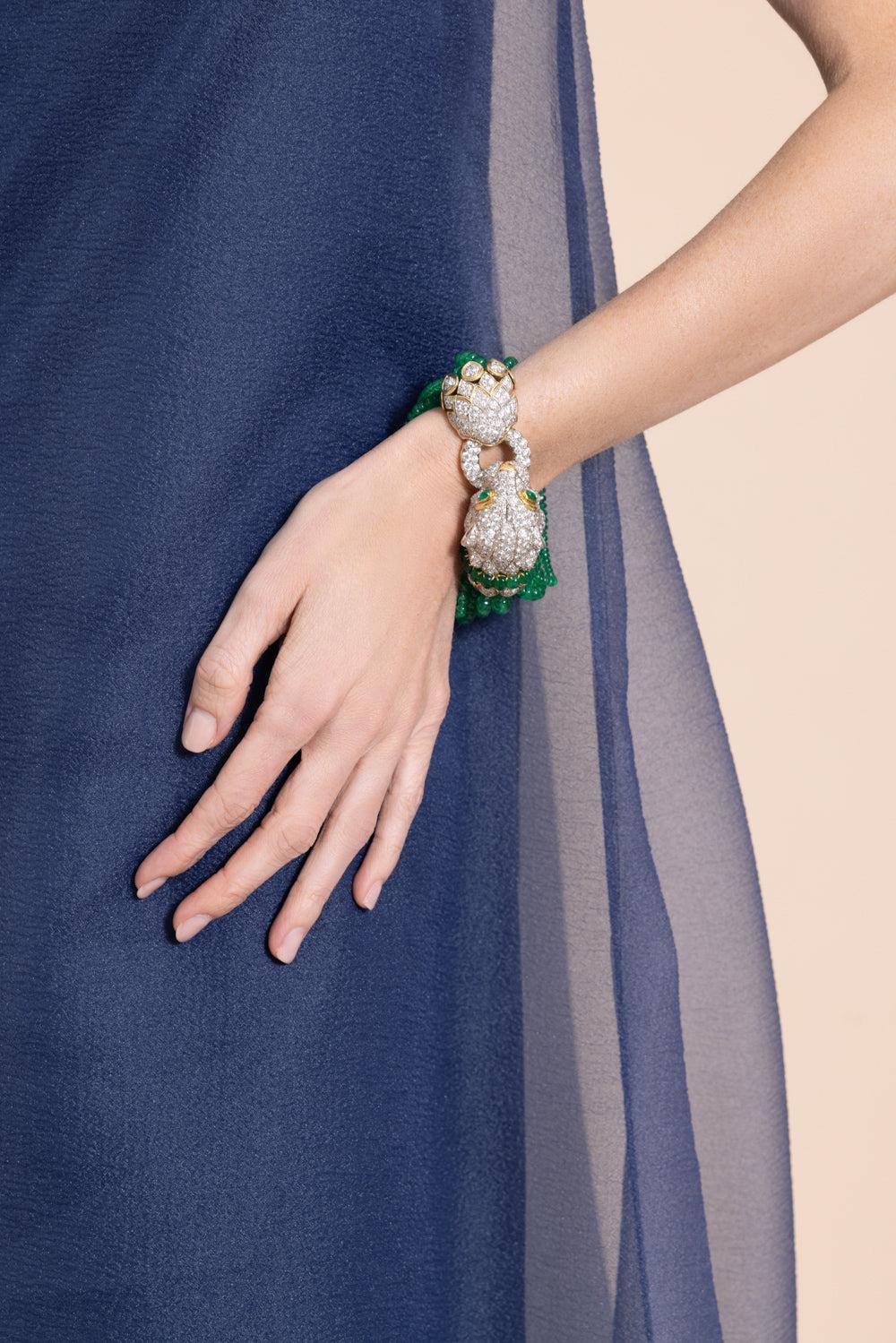 Emerald Diamond Elizabeth Taylor Lion Bracelet-YELLOW GOLD-JEWELRYFINE JEWELBRACELET O-DAVID WEBB