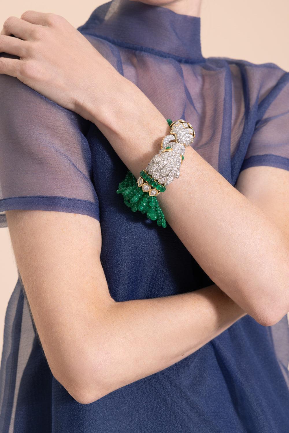 Emerald Diamond Elizabeth Taylor Lion Bracelet-YELLOW GOLD-JEWELRYFINE JEWELBRACELET O-DAVID WEBB